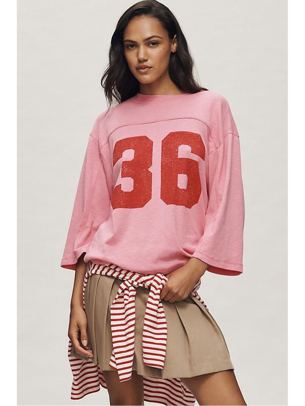 Anthropologie Pilcro 3/4 Sleeve Varsity T-shirr Jersey Top - #300